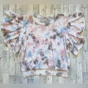 Young Fabulous & Broke Soft Boho Lounge Tie Dye Flutter Sleeve Top Sz S